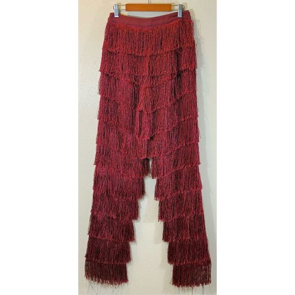 Lavish Alice High Gear Burgundy/Red Fringe Pants Women's Medium - Picture 5 of 11
